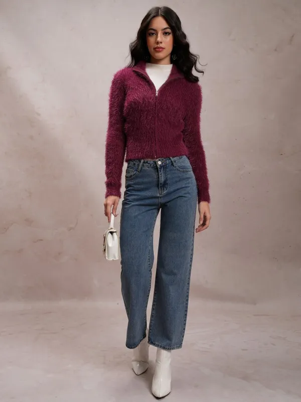  Tokyo Talkies Women Maroon High Neck Sweaters