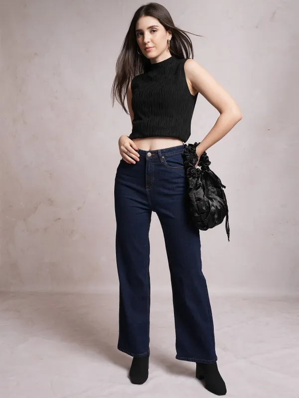  Tokyo Talkies Women Black Mock Collar Sweaters