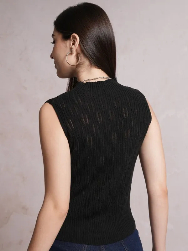  Tokyo Talkies Women Black Mock Collar Sweaters