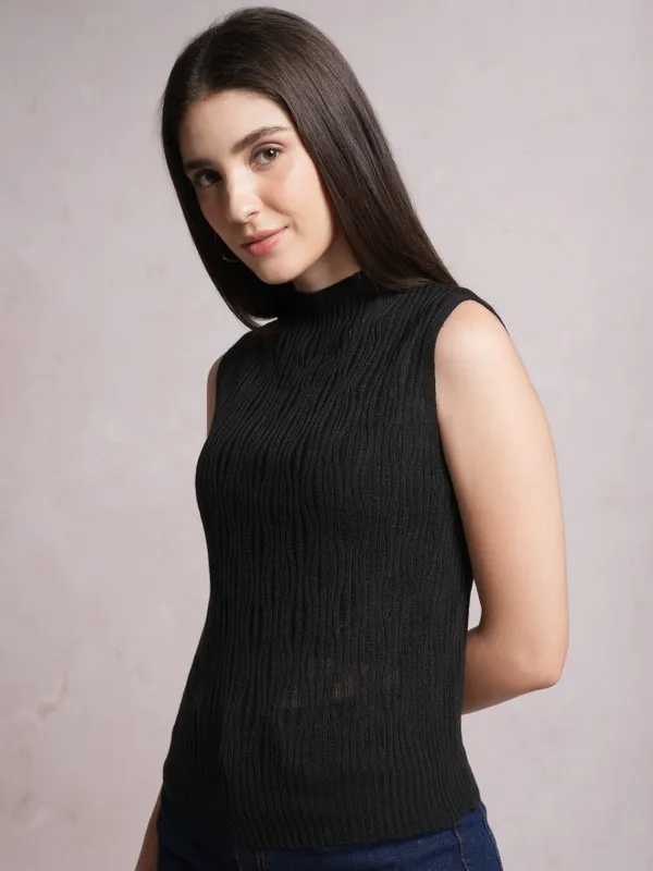  Tokyo Talkies Women Black Mock Collar Sweaters