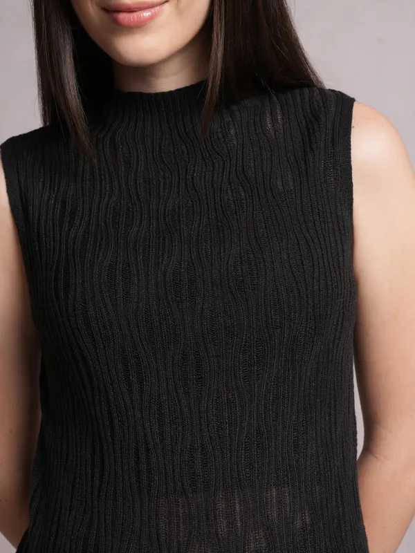  Tokyo Talkies Women Black Mock Collar Sweaters