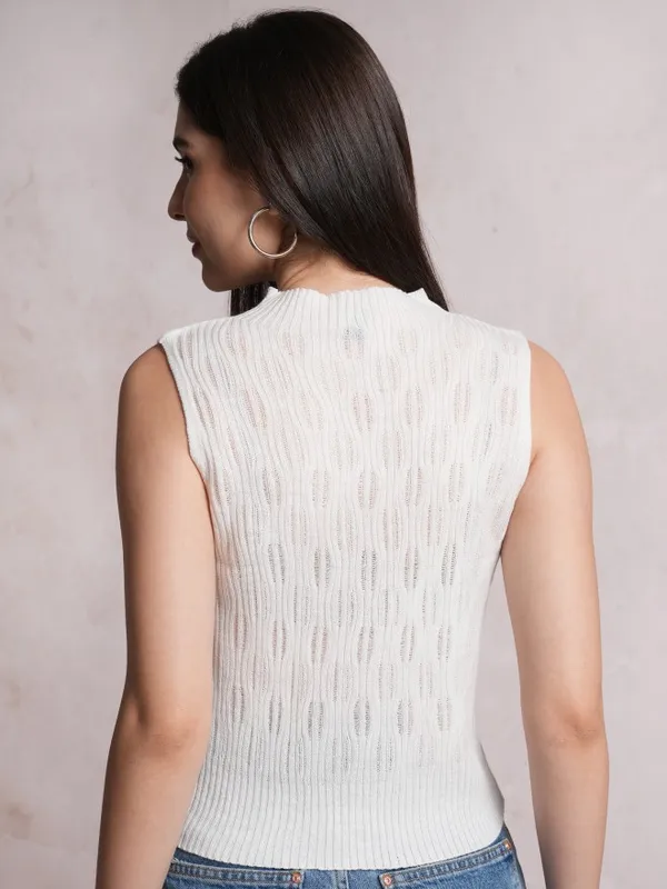  Tokyo Talkies Women White Mock Collar Sweaters