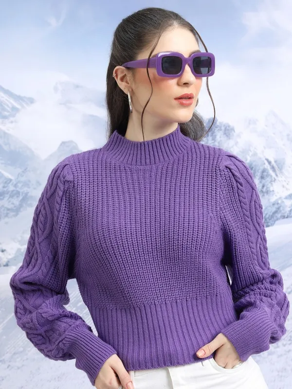 Tokyo Talkies Women Purple High Neck Sweaters