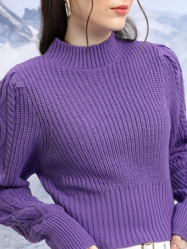 Tokyo Talkies Women Purple High Neck Sweaters