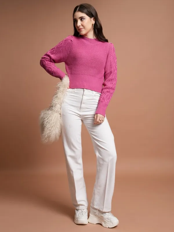  Tokyo Talkies Women Pink Mock Collar Sweaters