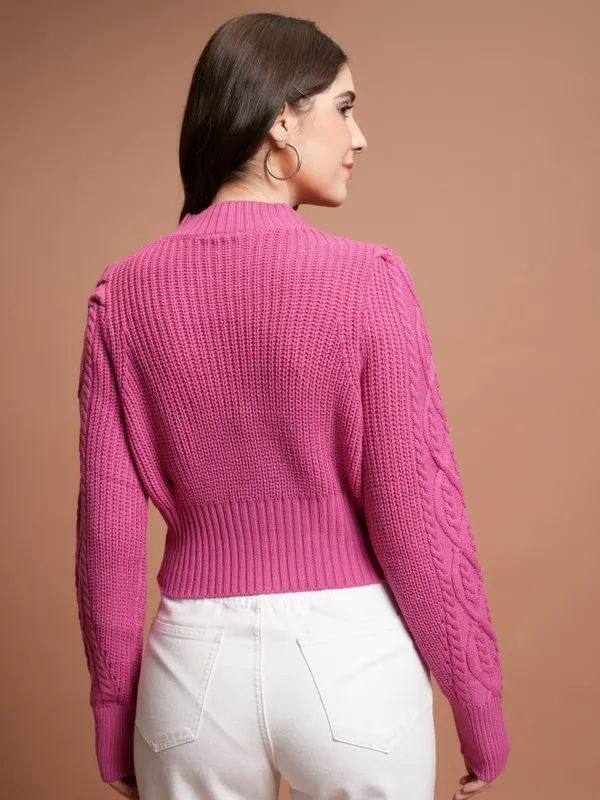  Tokyo Talkies Women Pink Mock Collar Sweaters