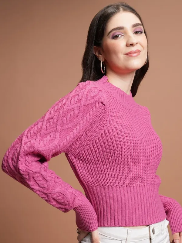  Tokyo Talkies Women Pink Mock Collar Sweaters