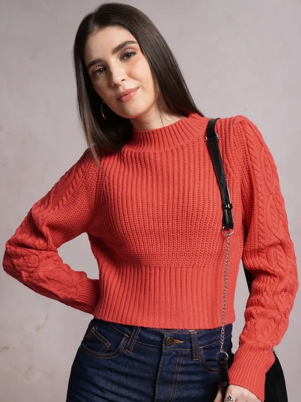  Tokyo Talkies Women Red Mock Collar Sweaters