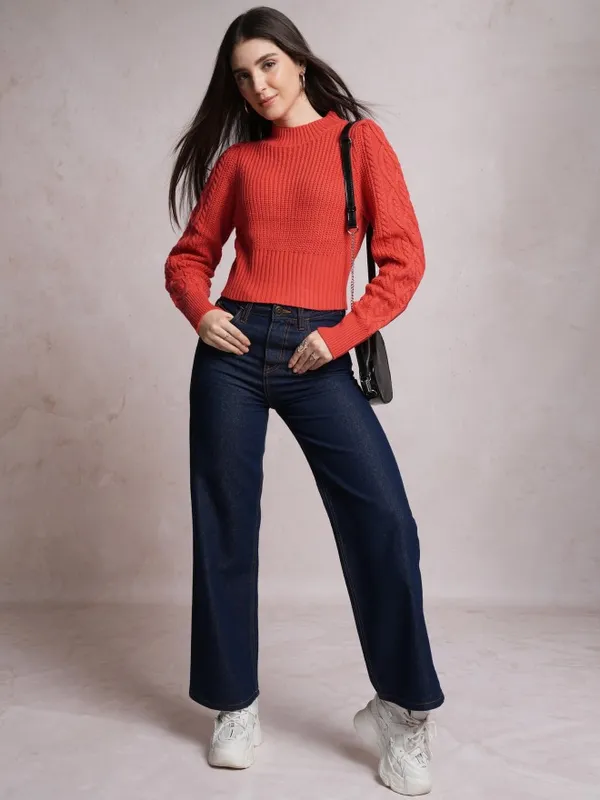  Tokyo Talkies Women Red Mock Collar Sweaters