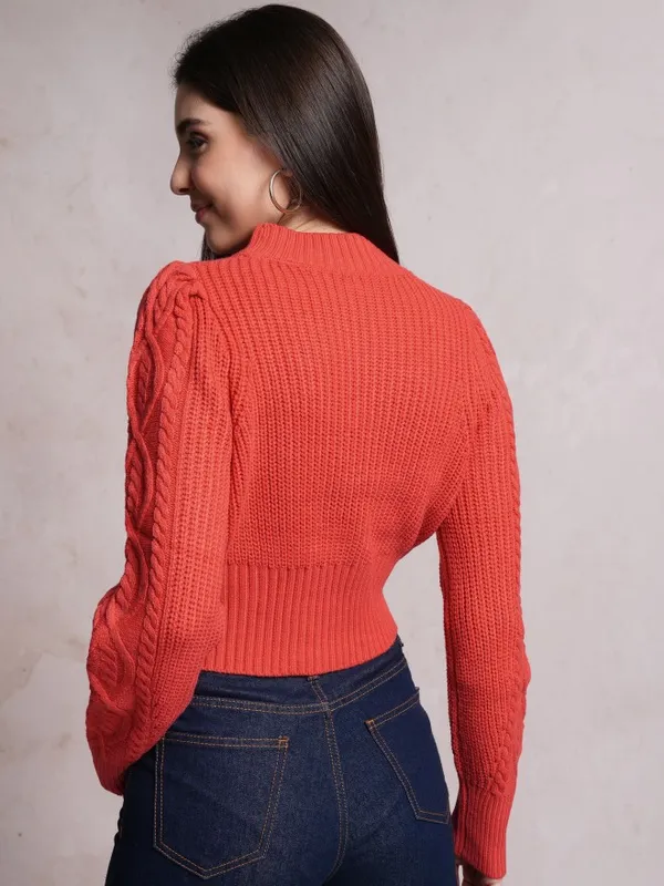  Tokyo Talkies Women Red Mock Collar Sweaters