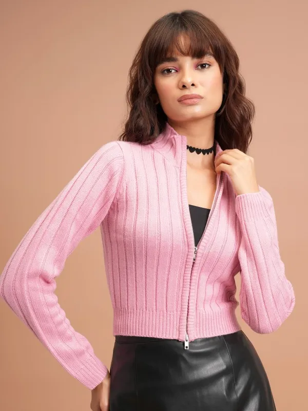  Tokyo Talkies Women Pink Mock Collar Sweaters