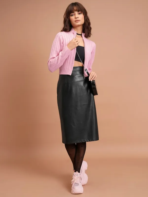  Tokyo Talkies Women Pink Mock Collar Sweaters