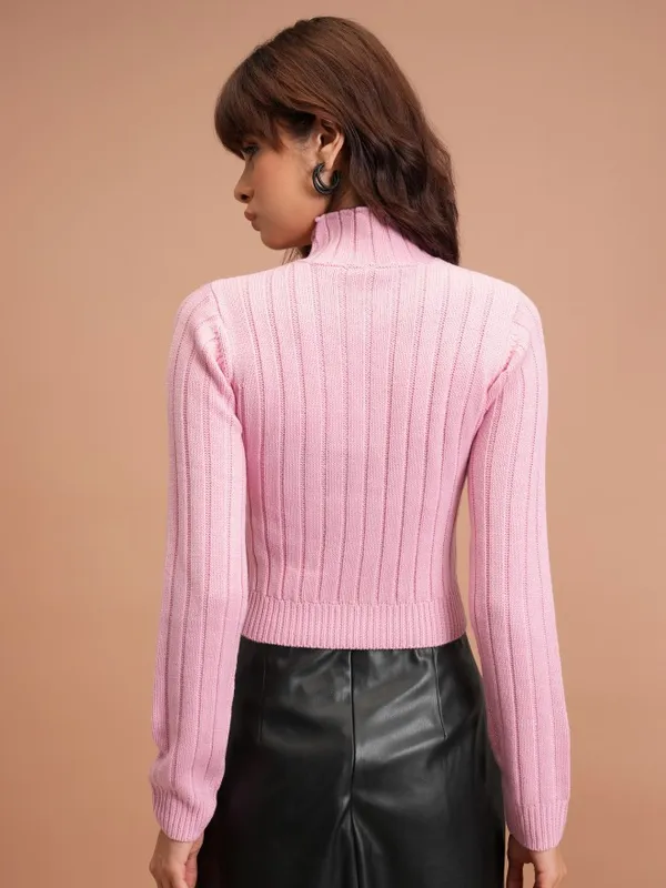  Tokyo Talkies Women Pink Mock Collar Sweaters