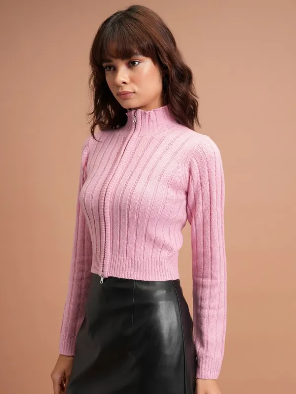 Tokyo Talkies Women Pink Mock Collar Sweaters