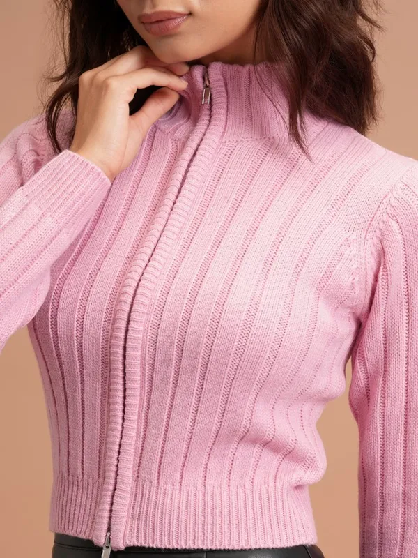  Tokyo Talkies Women Pink Mock Collar Sweaters
