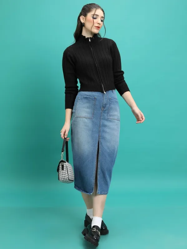  Tokyo Talkies Women Black Mock Collar Sweaters