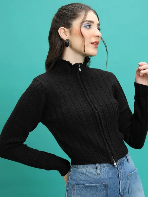  Tokyo Talkies Women Black Mock Collar Sweaters