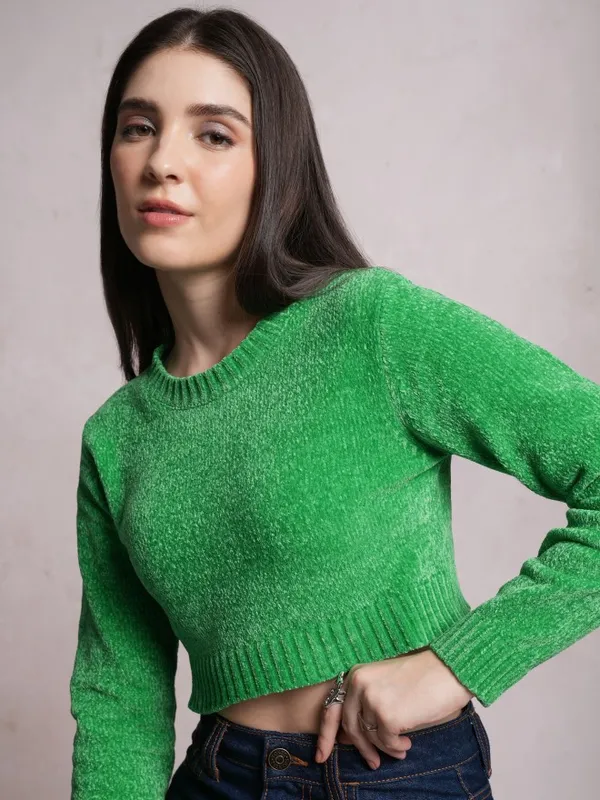  Tokyo Talkies Women Green Round Neck Sweaters