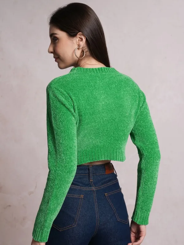  Tokyo Talkies Women Green Round Neck Sweaters