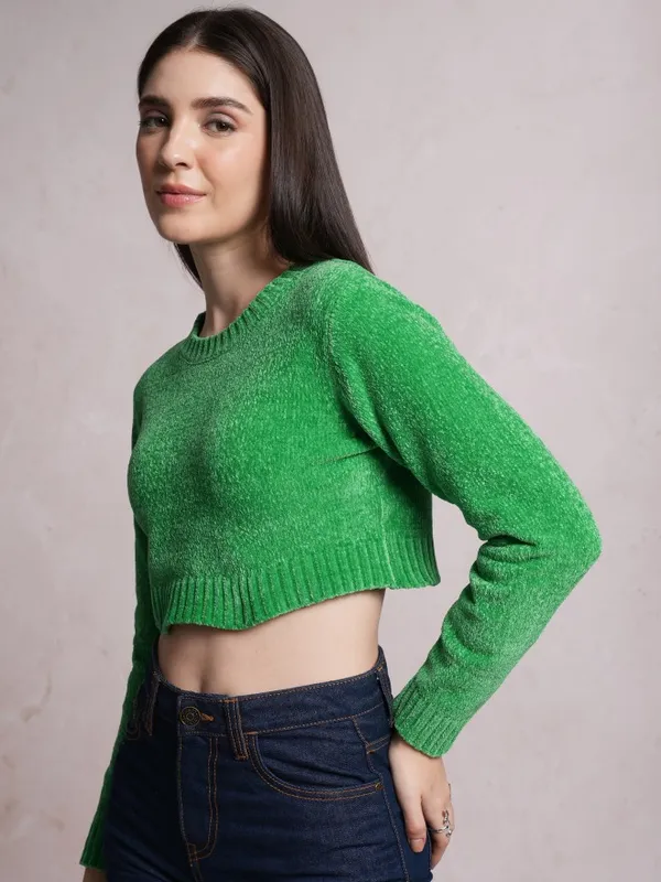  Tokyo Talkies Women Green Round Neck Sweaters