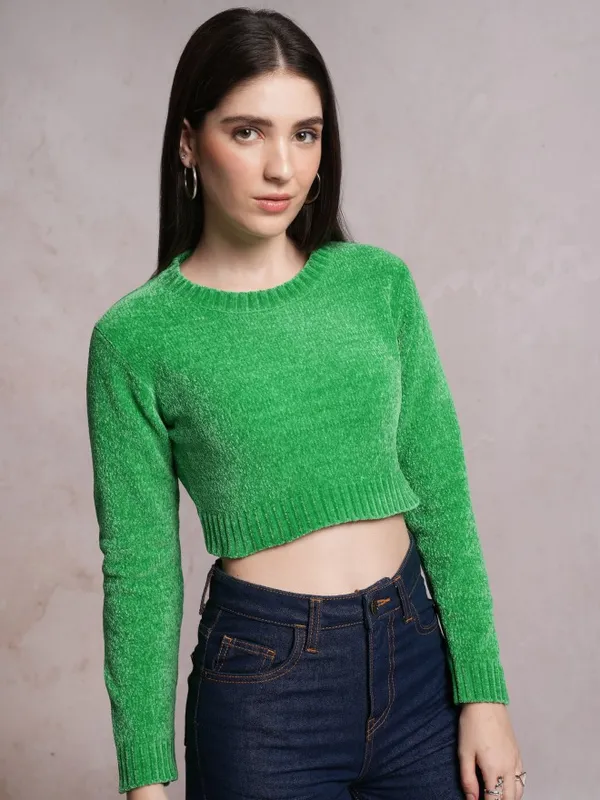  Tokyo Talkies Women Green Round Neck Sweaters