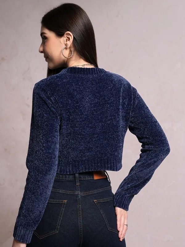  Tokyo Talkies Women Navy Blue Round Neck Sweaters