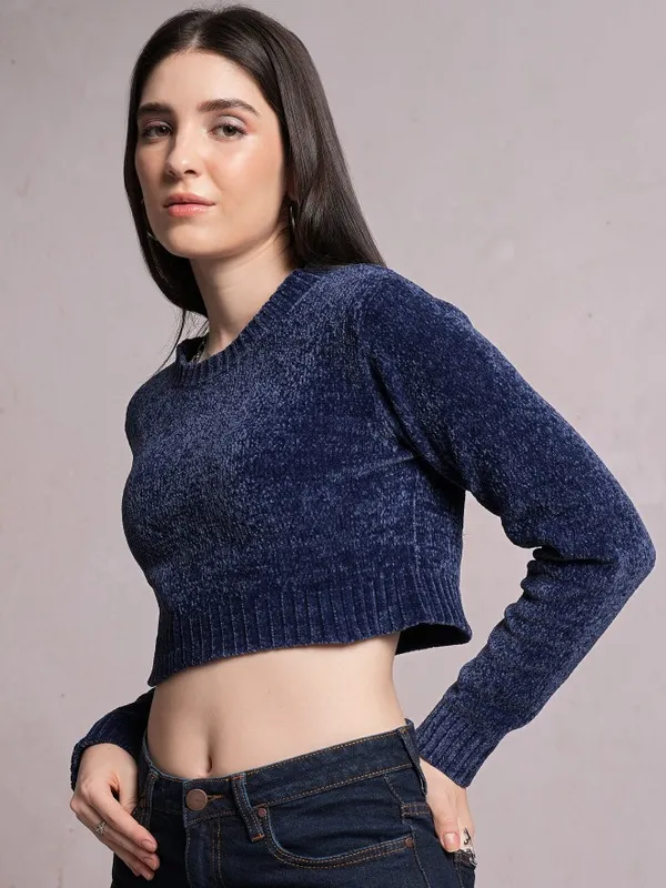  Tokyo Talkies Women Navy Blue Round Neck Sweaters