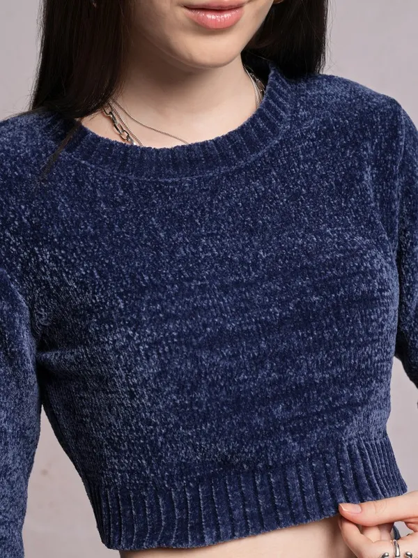  Tokyo Talkies Women Navy Blue Round Neck Sweaters
