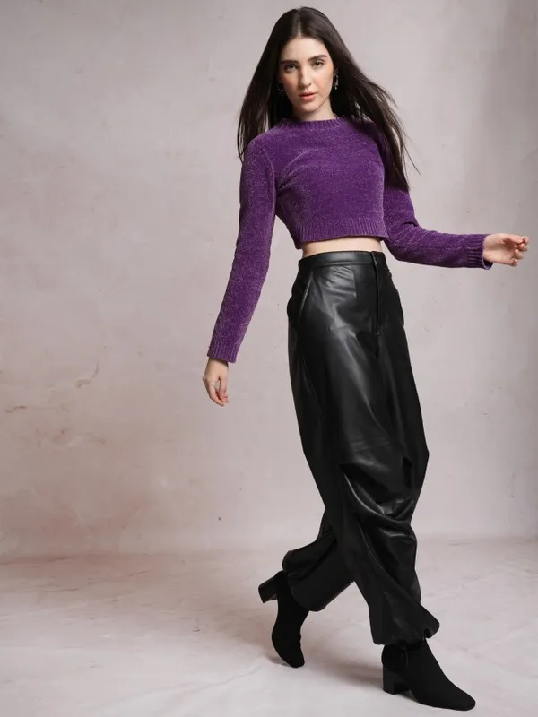  Tokyo Talkies Women Purple Round Neck Sweaters