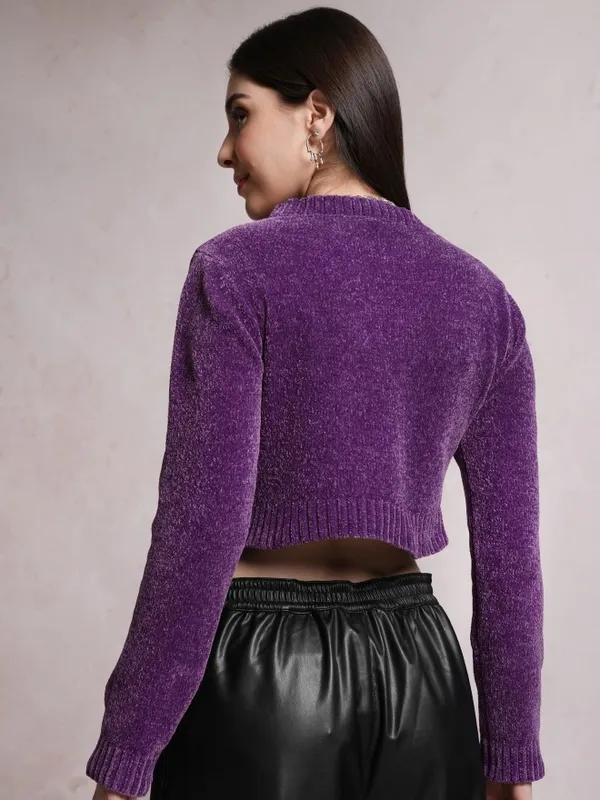  Tokyo Talkies Women Purple Round Neck Sweaters