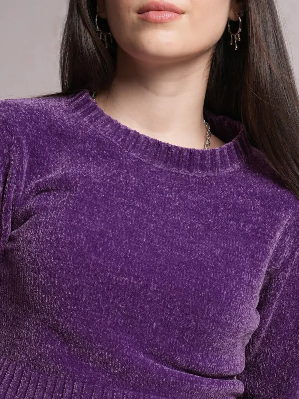  Tokyo Talkies Women Purple Round Neck Sweaters