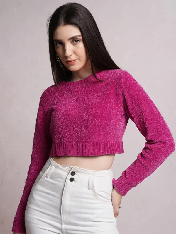  Tokyo Talkies Women Pink Round Neck Sweaters