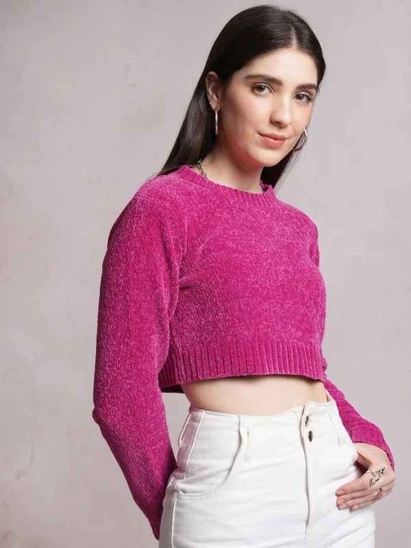  Tokyo Talkies Women Pink Round Neck Sweaters