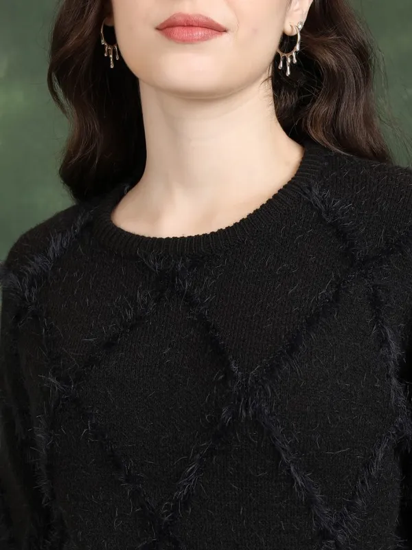 Tokyo Talkies Women Black Round Neck Sweaters