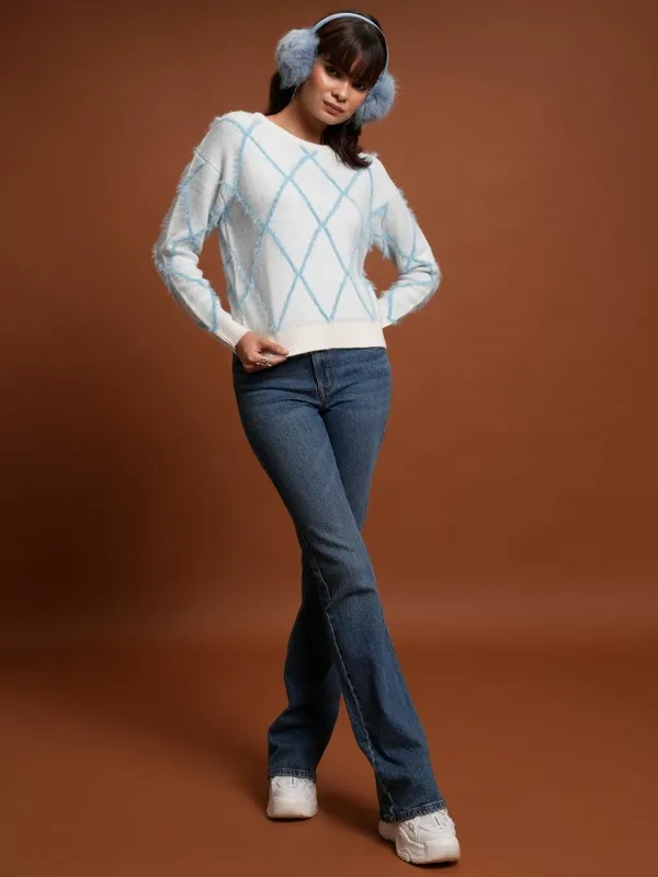 Tokyo Talkies Women White Round Neck Sweaters