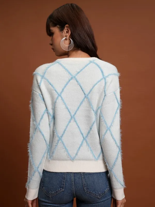 Tokyo Talkies Women White Round Neck Sweaters