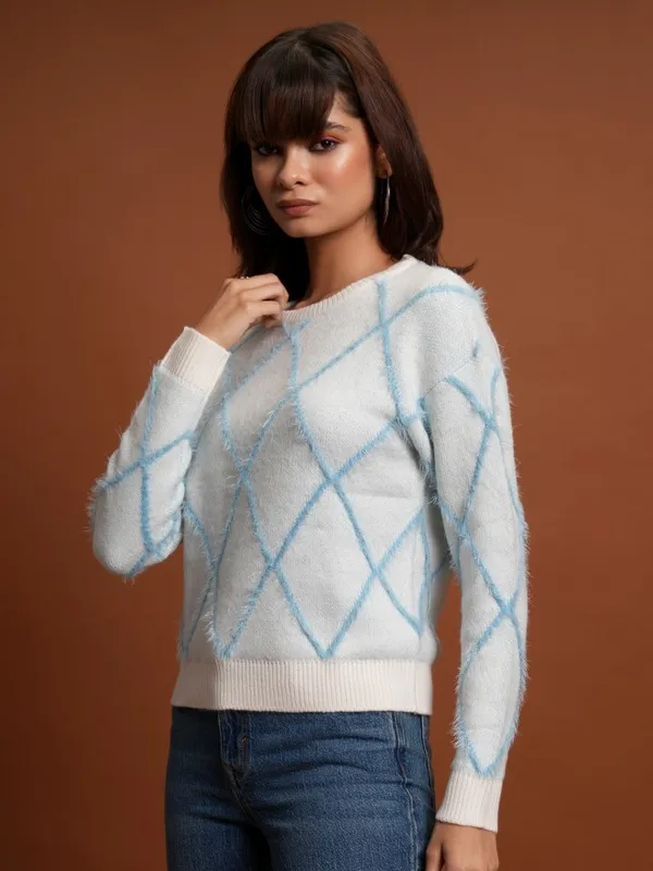 Tokyo Talkies Women White Round Neck Sweaters