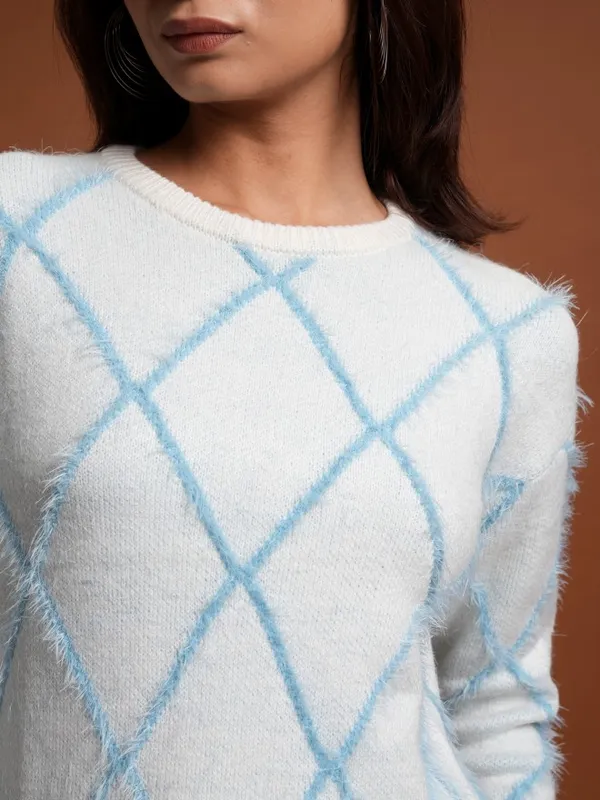 Tokyo Talkies Women White Round Neck Sweaters