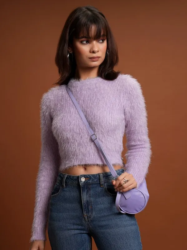  Tokyo Talkies Women Purple Round Neck Sweaters