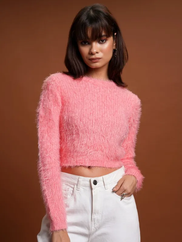  Tokyo Talkies Women Pink Round Neck Sweaters