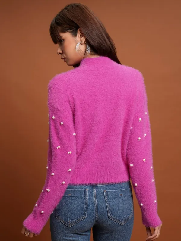 Tokyo Talkies Women Pink High Neck Sweaters