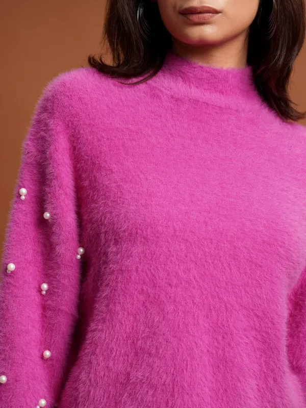 Tokyo Talkies Women Pink High Neck Sweaters