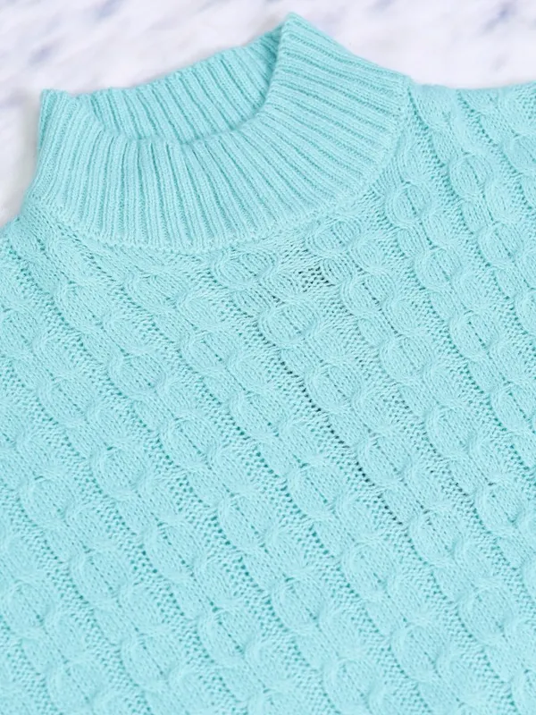 Tokyo Talkies Women Blue High Neck Sweaters
