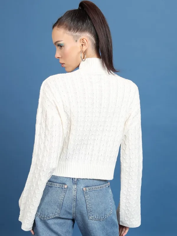  Tokyo Talkies Women White High Neck Sweaters