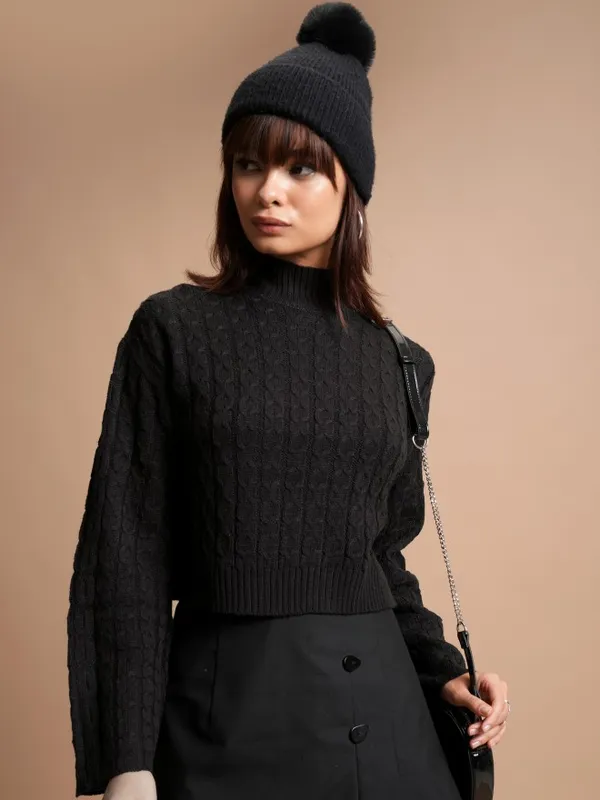  Tokyo Talkies Women Black High Neck Sweaters