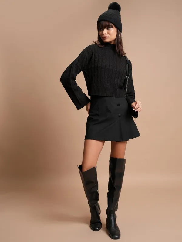  Tokyo Talkies Women Black High Neck Sweaters