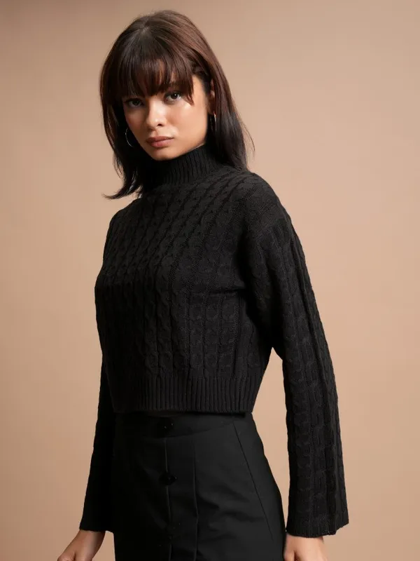  Tokyo Talkies Women Black High Neck Sweaters