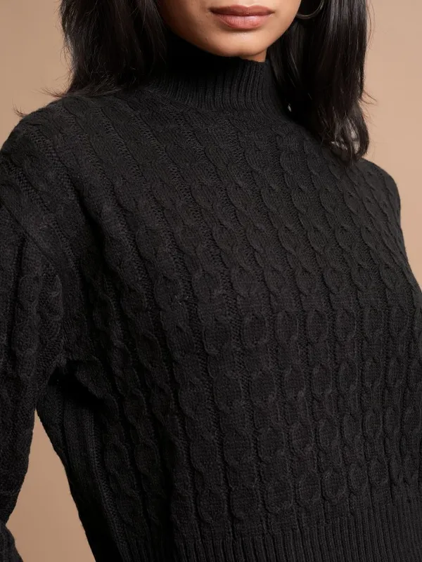  Tokyo Talkies Women Black High Neck Sweaters