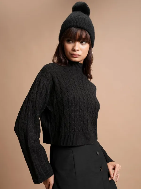  Tokyo Talkies Women Black High Neck Sweaters