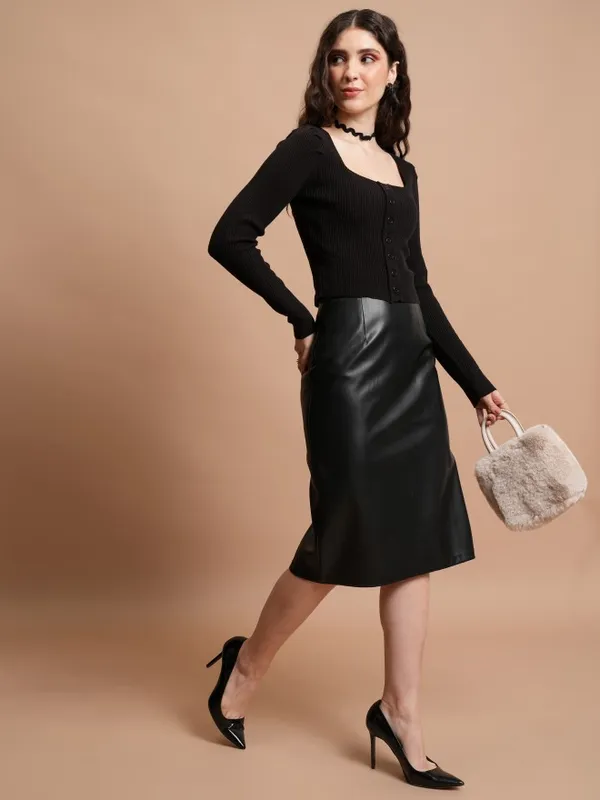  Tokyo Talkies Women Black Square Neck Sweaters